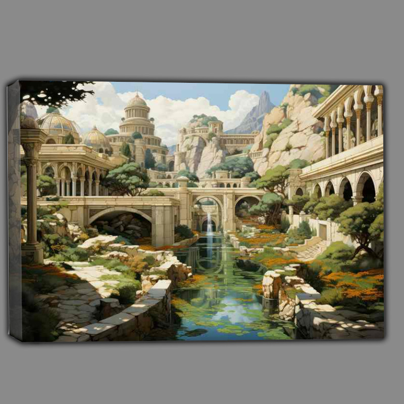 Buy Canvas : (Engraving Of Old Temples Gardens And Water)