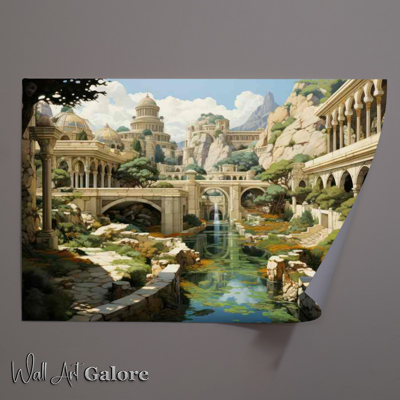 Buy Unframed Poster : (Engraving Of Old Temples Gardens And Water)