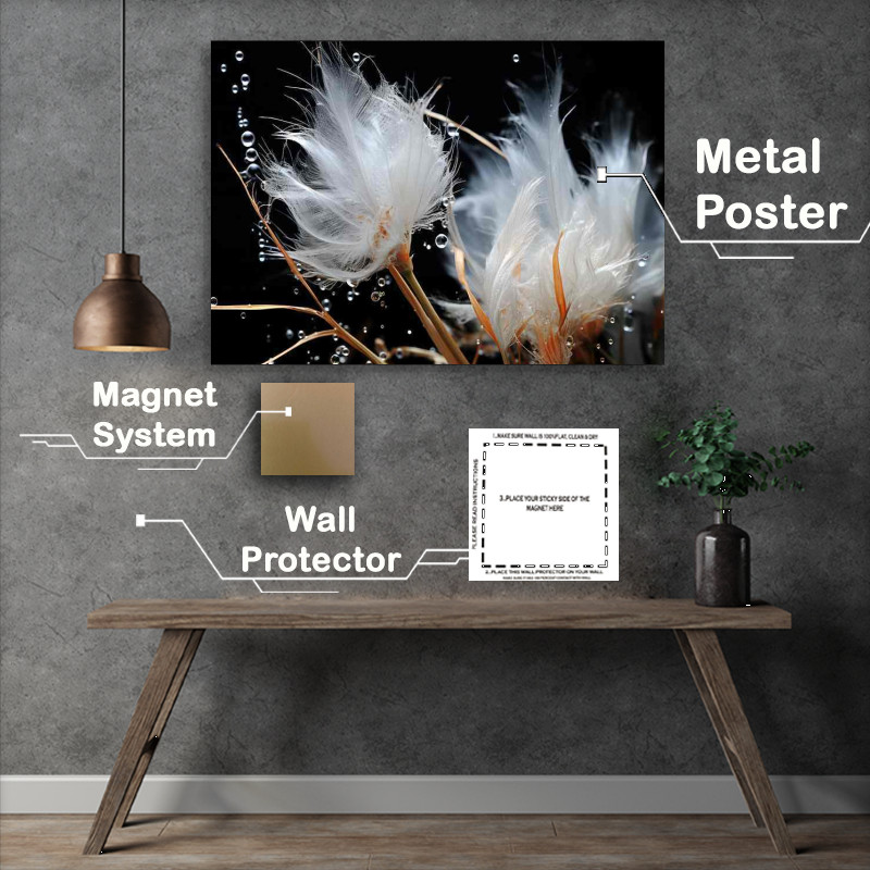 Buy Metal Poster : (Feathers in the morning winds with a few water droplets)