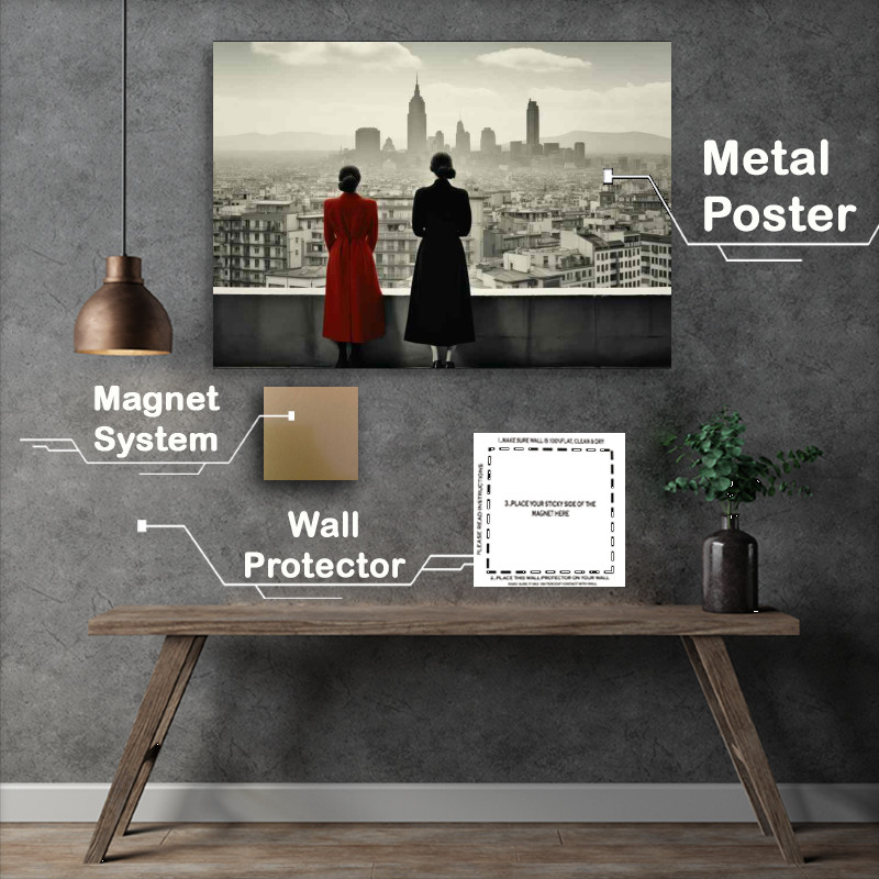Buy Metal Poster : (Girls Standing over looking the big city)
