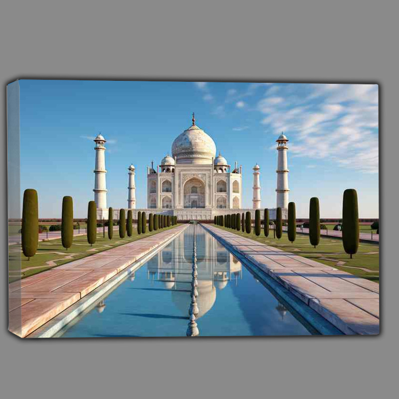 Buy Canvas : (India the taj mahal is beautiful reflection in the water)