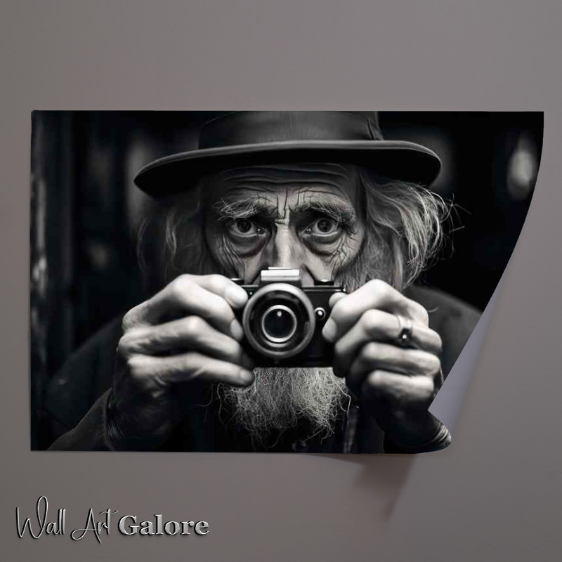 Buy Unframed Poster : (Old Man Taking A Black And White Photo)
