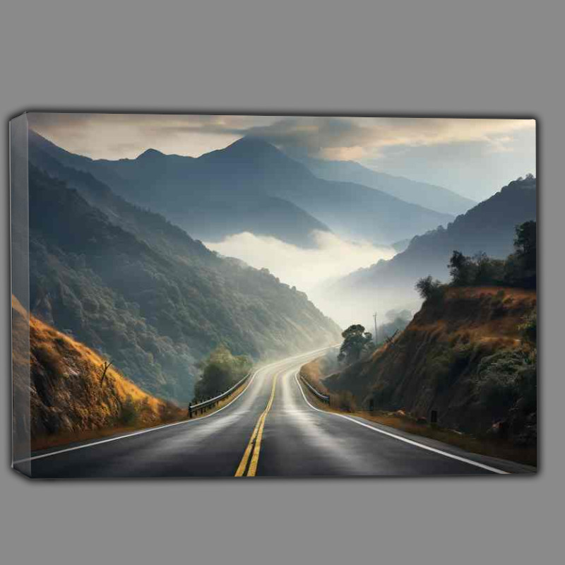 Buy Canvas : (Open Road Driving Into The Misty Mountains)