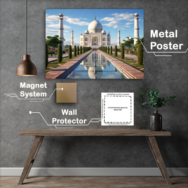 Buy Metal Poster : (Taj mahal in agra with bright blue skies)