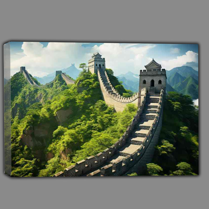 Buy Canvas : (The great wall of China is a steep hill with trees)
