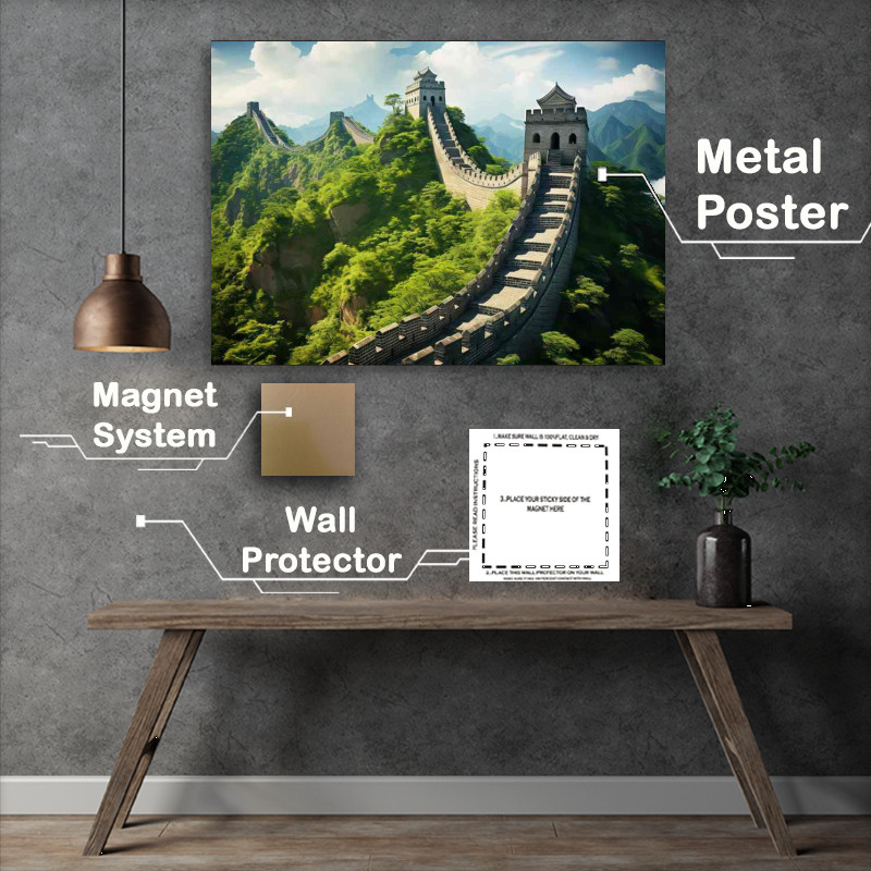 Buy Metal Poster : (The great wall of China is a steep hill with trees)