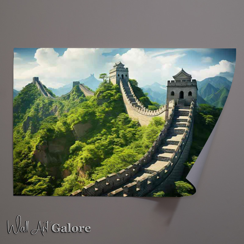 Buy Unframed Poster : (The great wall of China is a steep hill with trees)