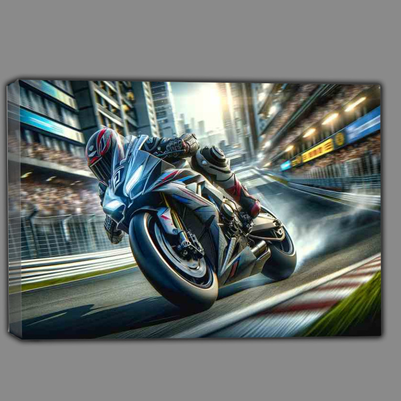 Buy Canvas : (Close Up of Superbike Racing on Urban Circuit)