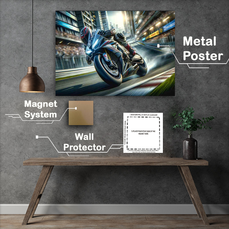 Buy Metal Poster : (Close Up of Superbike Racing on Urban Circuit)
