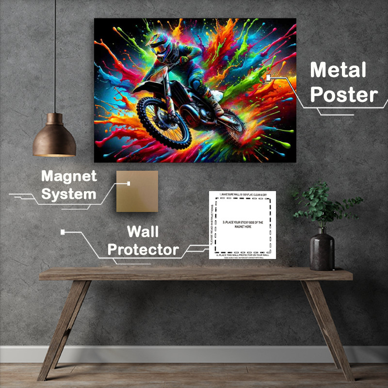 Buy Metal Poster : (Explosive Motocross Stunt Vivid Splash Colors)