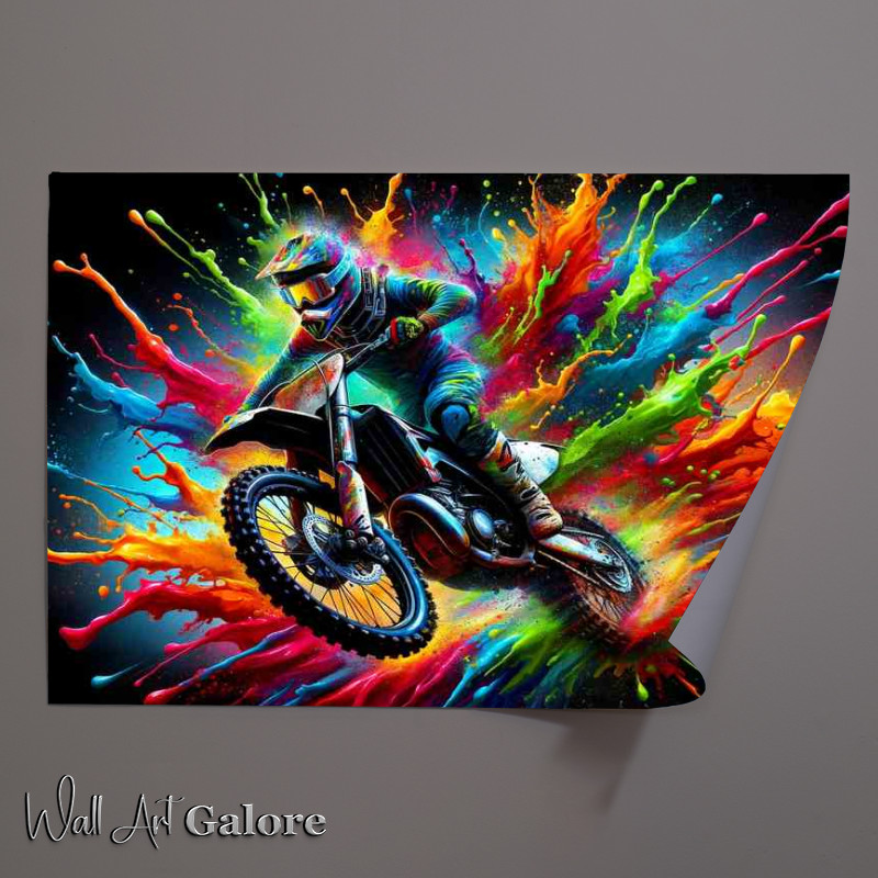 Buy Unframed Poster : (Explosive Motocross Stunt Vivid Splash Colors)