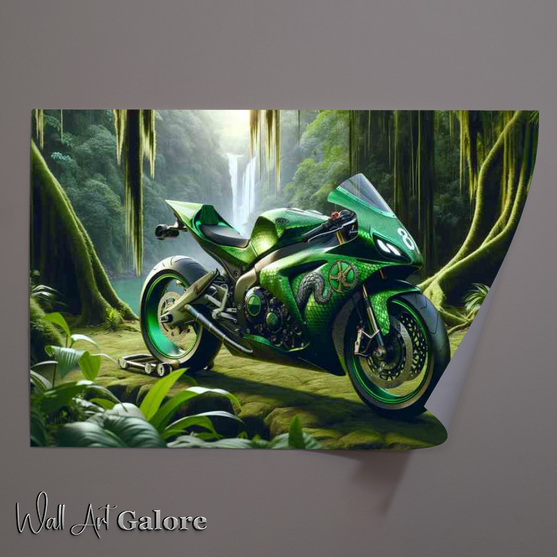 Buy Unframed Poster : (Green Snake Racing Motorcycle In The Jungle)