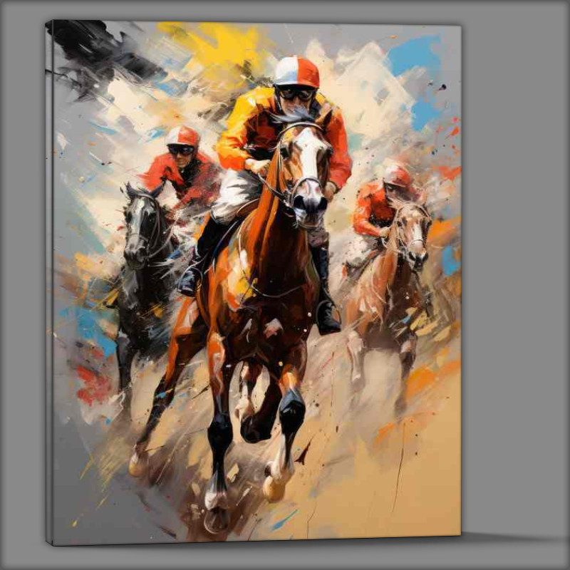 Buy Canvas : (Jockeys on horses of race track winning painted style)