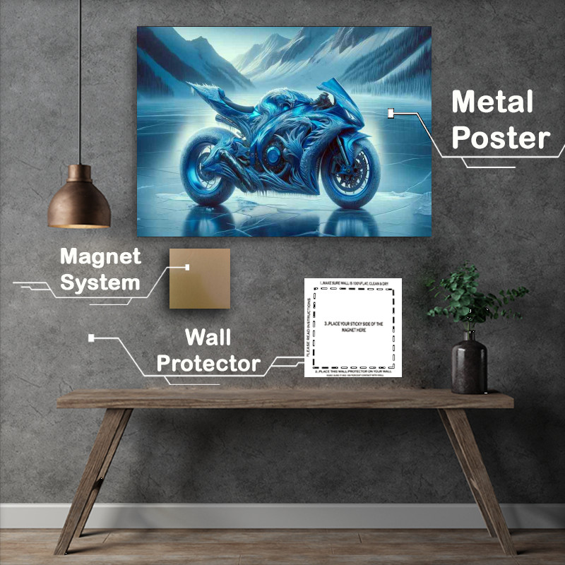 Buy Metal Poster : (Ice Dragon Sleek Blue Superbike)