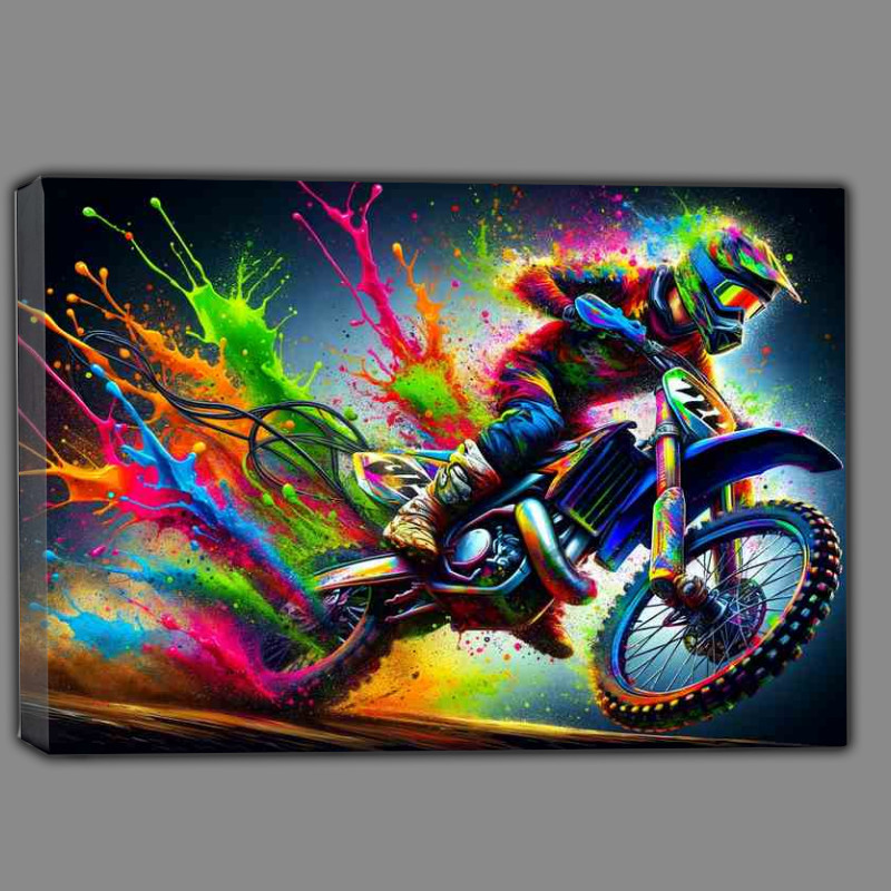 Buy Canvas : (Motocross Stunt Vivid Splash Colors an action packed)