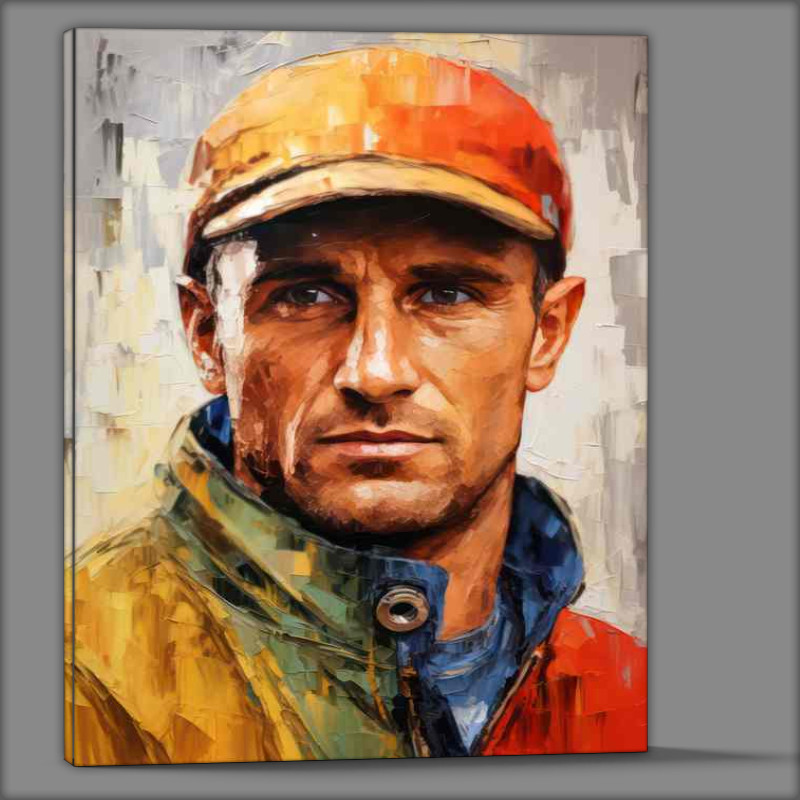 Buy Canvas : (Juan Manuel Fangio Formula one racing driver portrait)