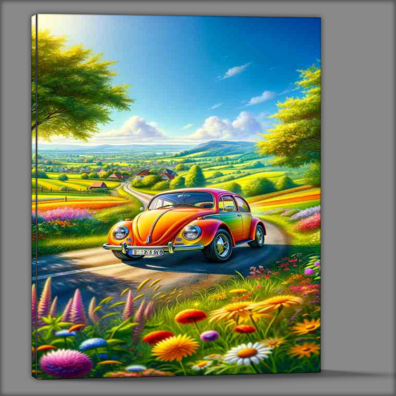 Buy Canvas : (Beetle Car in Vibrant Countryside)
