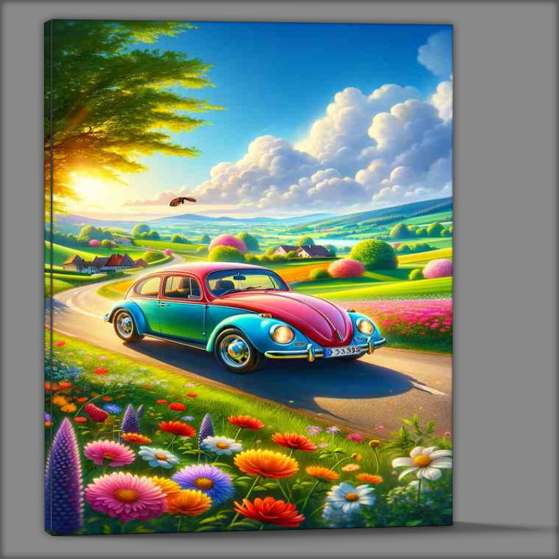Buy Canvas : (Charming Beetle Car in Vibrant Countryside)