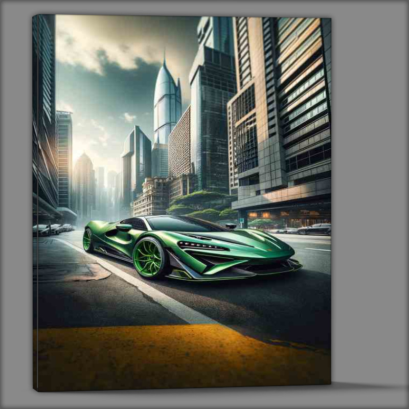 Buy Canvas : (Sleek Green Supercar in Urban Landscape)