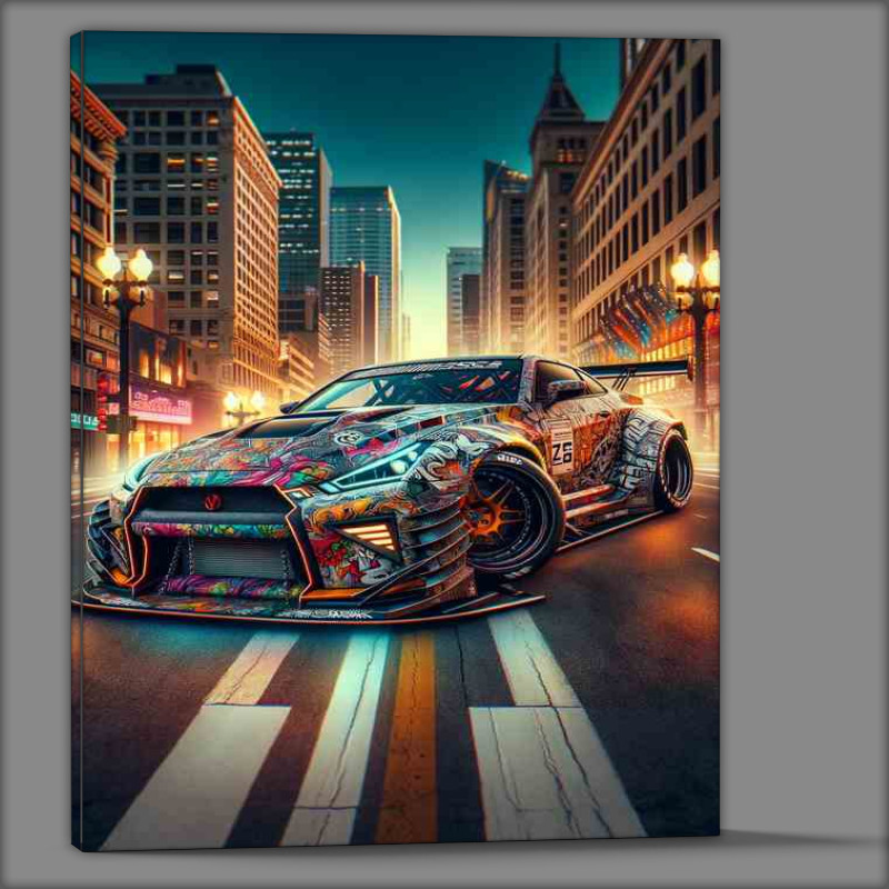 Buy Canvas : (Street Racing Car with Elaborate Graphics In City Centre)