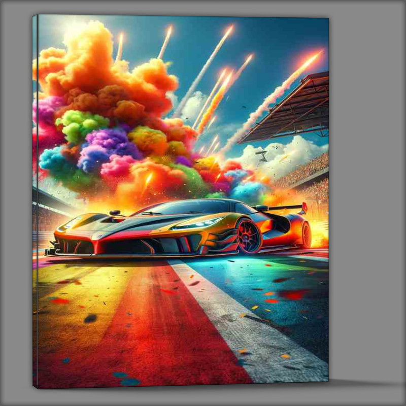 Buy Canvas : (Supercar Battle with Colorful Explosions)