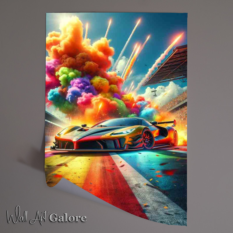 Buy Unframed Poster : (Supercar Battle with Colorful Explosions)