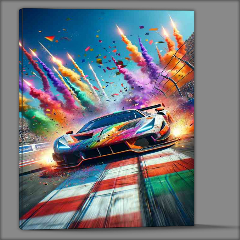 Buy Canvas : (Vibrant Supercar Battle with Colorful Explosions)
