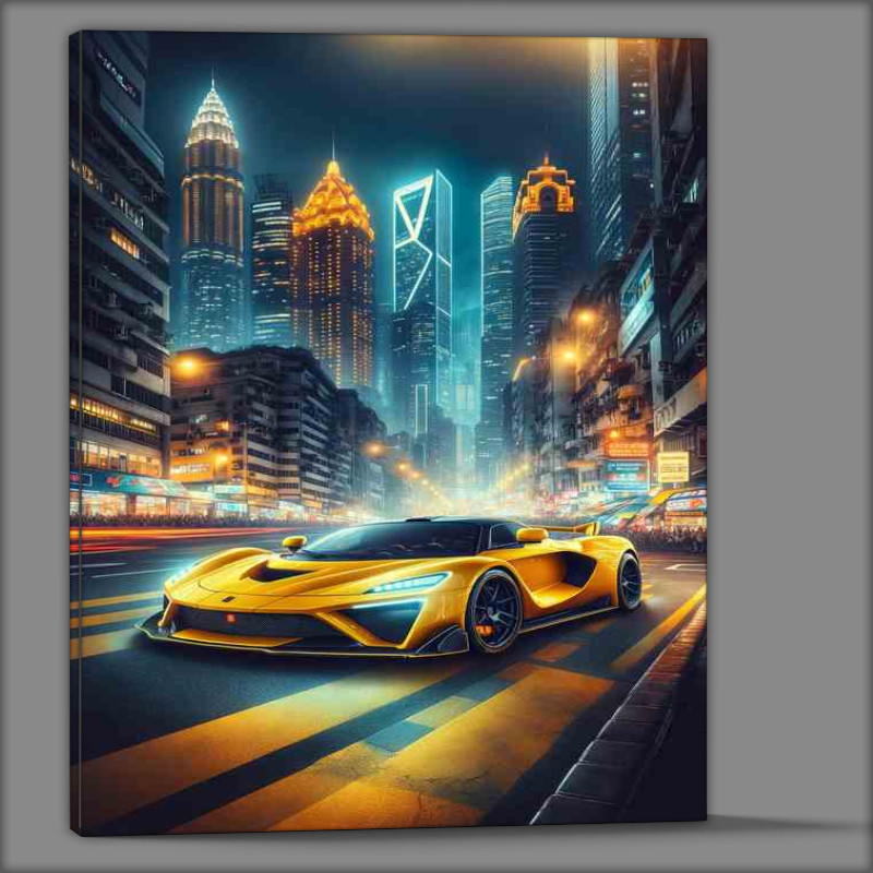 Buy Canvas : (Yellow Supercar in Metropolitan Night Scene)