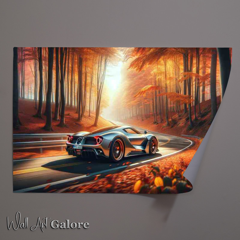 Buy Unframed Poster : (Elegant Sports Car Racing through Autumn Forest)