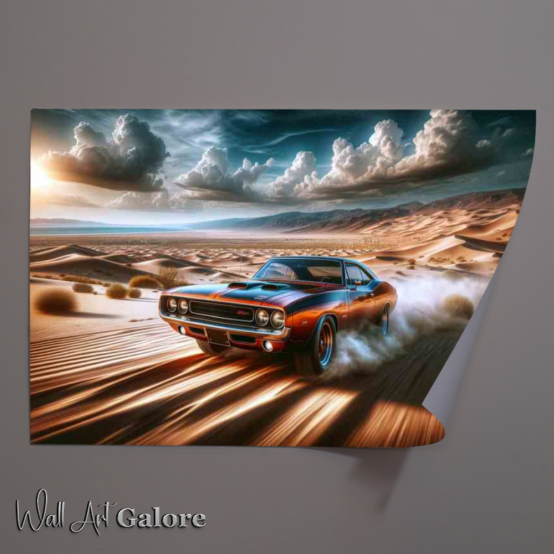Buy Unframed Poster : (Muscle Car Roaring through Desert Landscape)