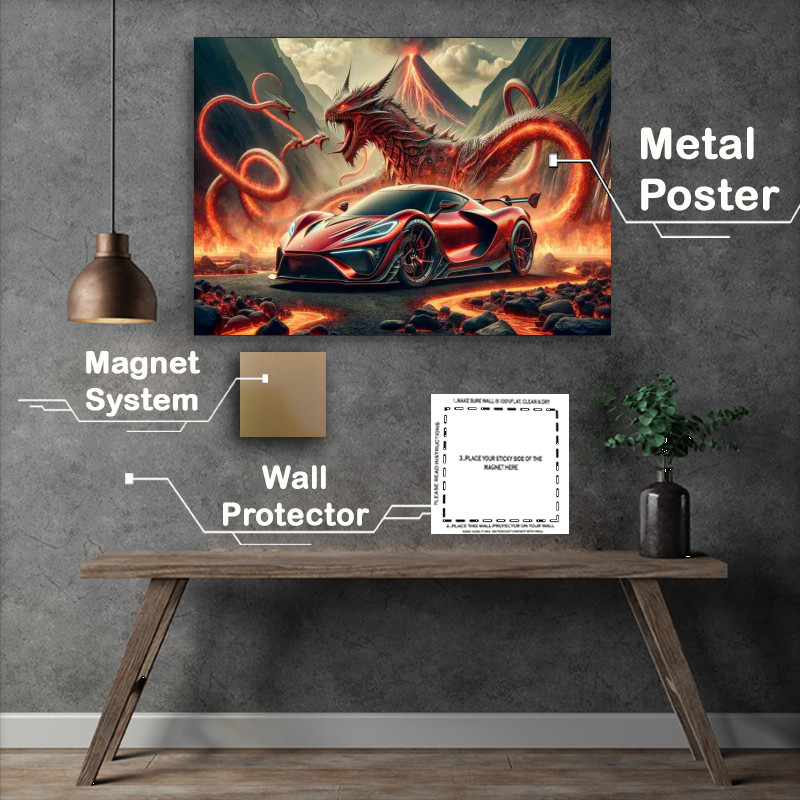 Buy Metal Poster : (Mythical Dragon Essence Red Sports Car)