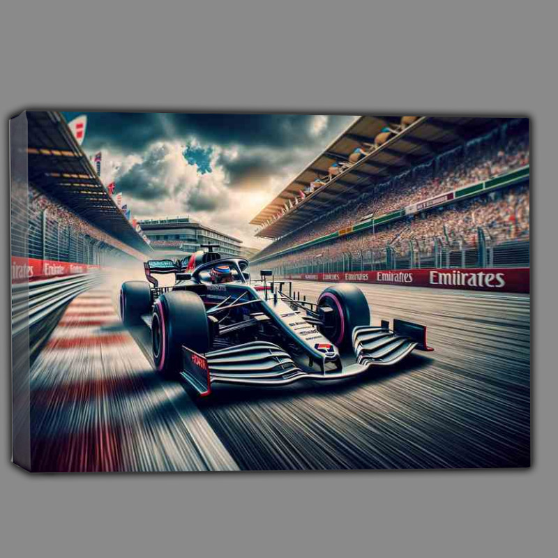 Buy Canvas : (Racing Car Speeding on Track crowds in the stands)
