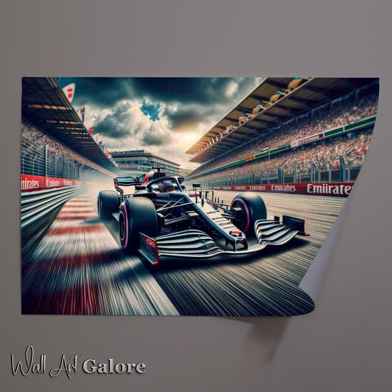 Buy Unframed Poster : (Racing Car Speeding on Track crowds in the stands)