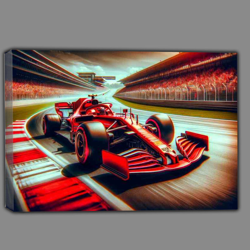 Buy Canvas : (Red Formula One Racing Car on Grand Prix Circuit)