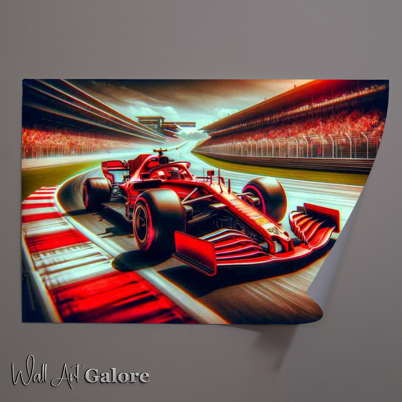 Buy Unframed Poster : (Red Formula One Racing Car on Grand Prix Circuit)