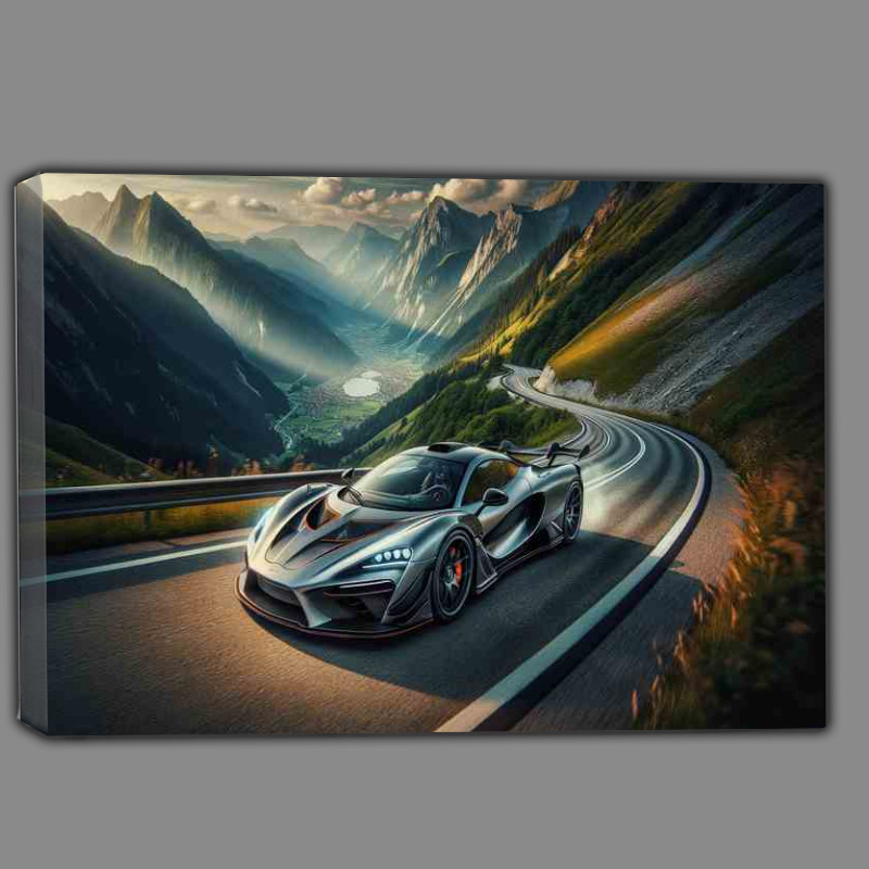 Buy Canvas : (Sleek Supercar Accelerating on Mountain Road)