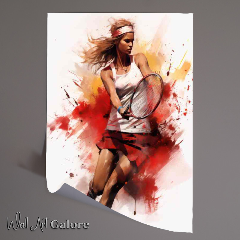 Buy Unframed Poster : (Lady Tennis player playing with a red racquet)