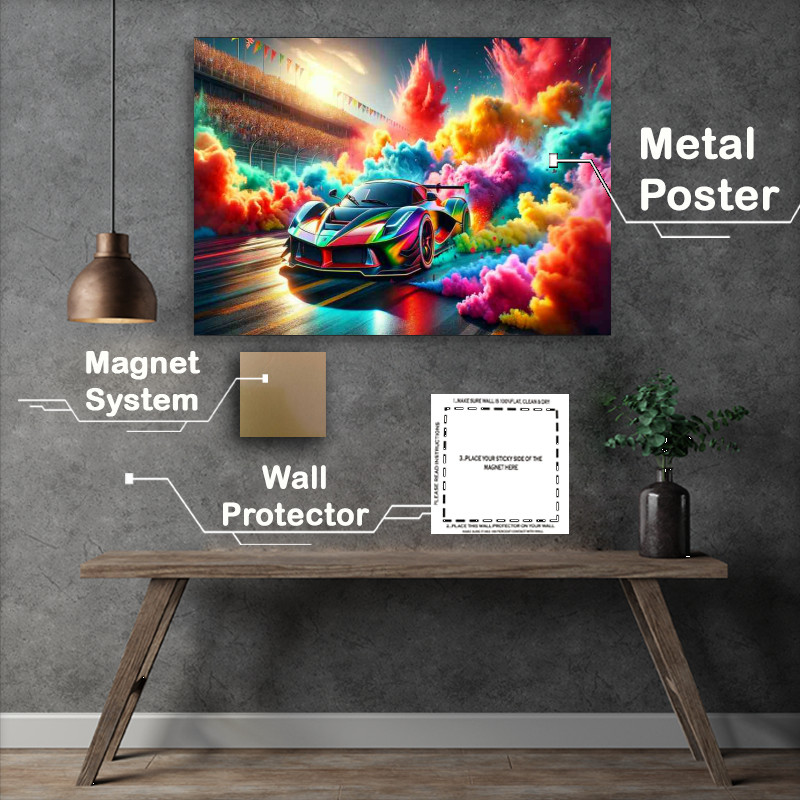 Buy Metal Poster : (Vibrant Supercar Battle Explosive Colorful Smoke)