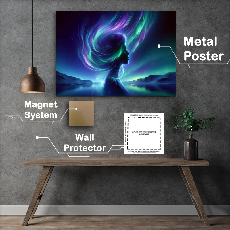 Buy Metal Poster : (Aurora Soul Woman Profile Northern Lights)