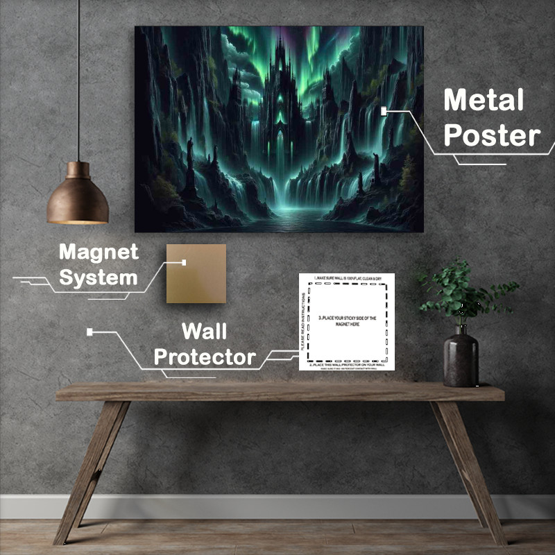 Buy Metal Poster : (Gothic Aurora Falls northern lights)