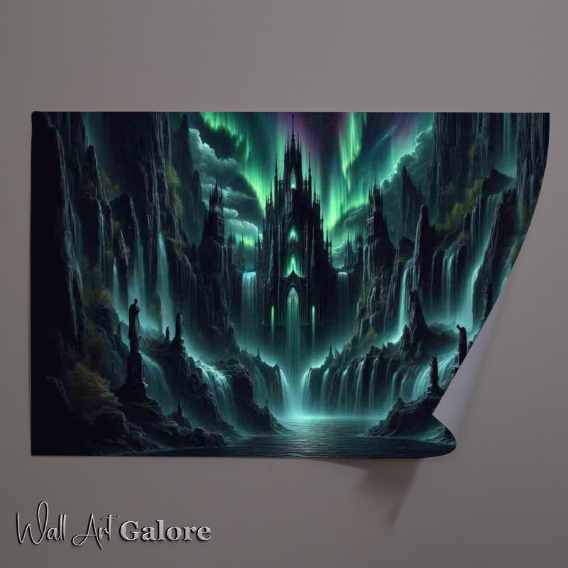 Buy Unframed Poster : (Gothic Aurora Falls northern lights)