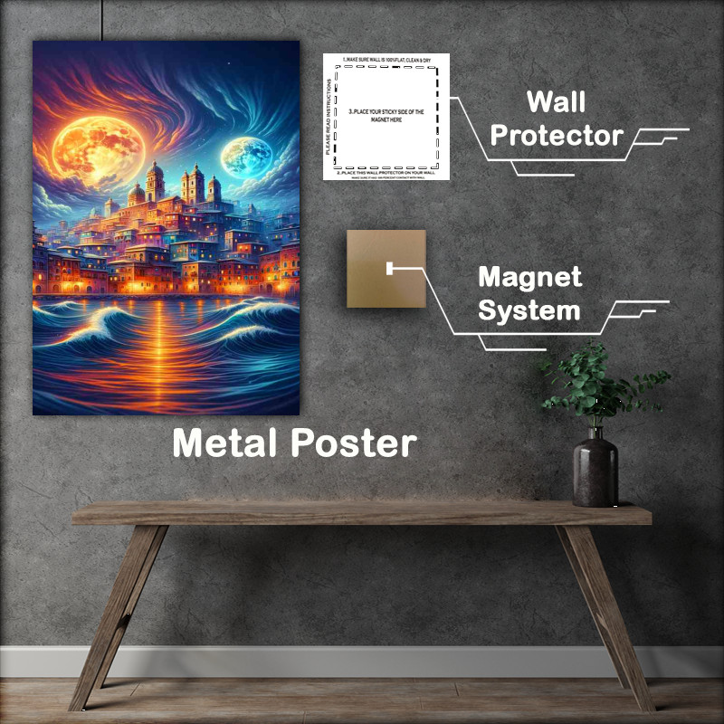 Buy Metal Poster : (Cityscape by Moonlight Stylized Art)