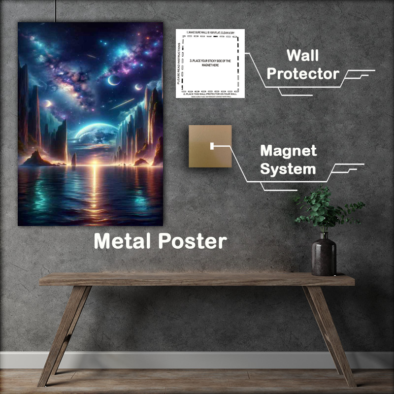 Buy Metal Poster : (Enchanted Night Seascape Moonlit Ocean Artistry)
