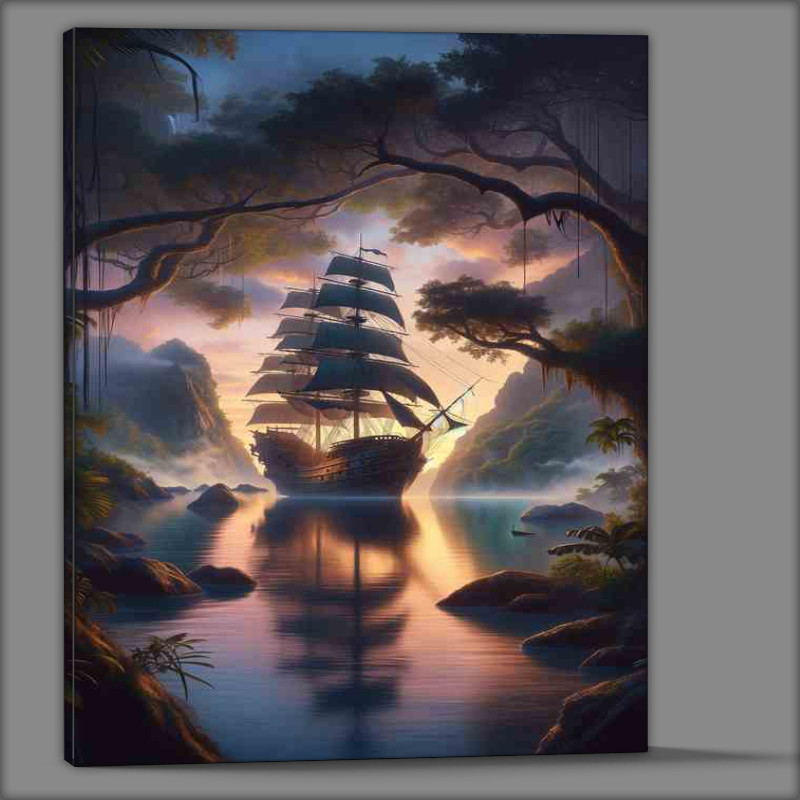 Buy Canvas : (Enchanted Ship Aground in Twilight Cove)