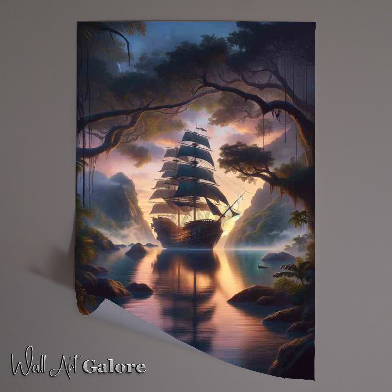 Buy Unframed Poster : (Enchanted Ship Aground in Twilight Cove)