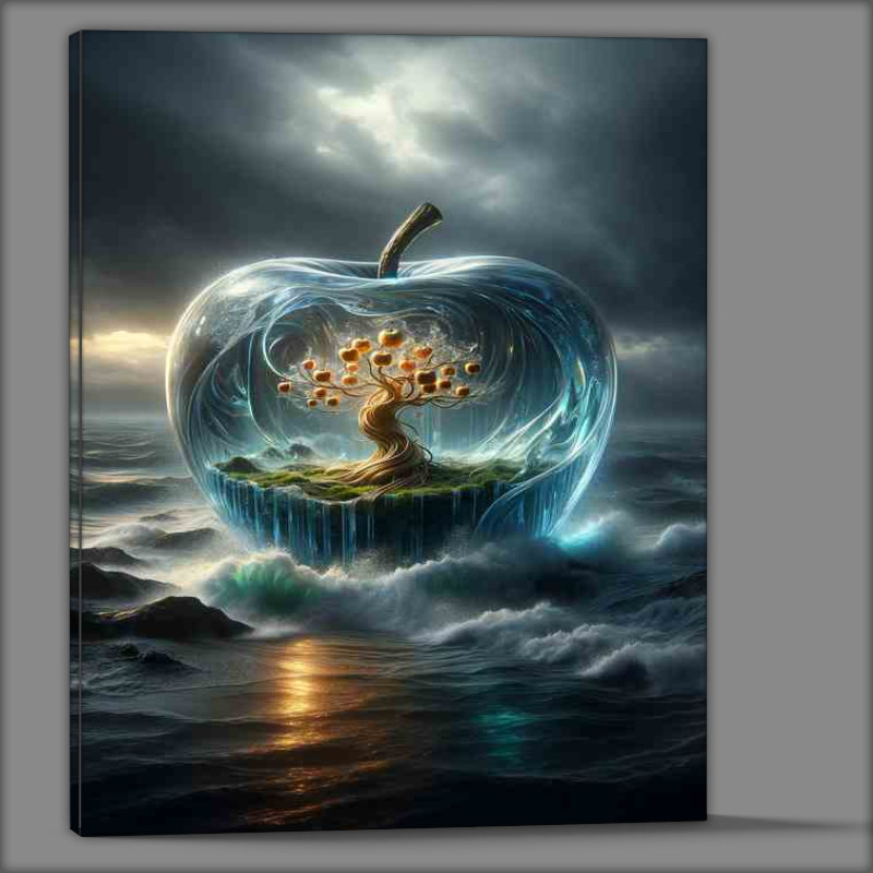 Buy Canvas : (Fantasy Glass Apple Oceanic Tree Design with dark skies above)