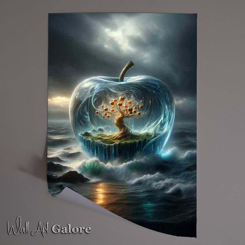 Buy Unframed Poster : (Fantasy Glass Apple Oceanic Tree Design with dark skies above)