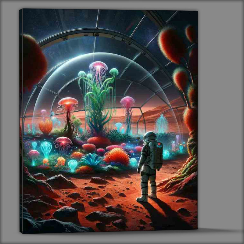 Buy Canvas : (A lone astronaut discovering a garden on Mars)