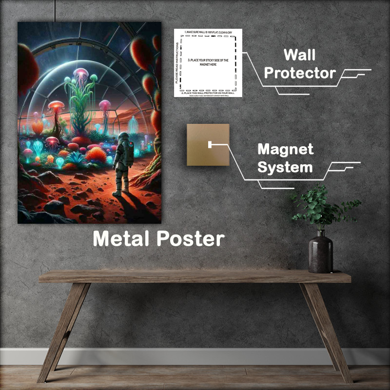 Buy Metal Poster : (A lone astronaut discovering a garden on Mars)