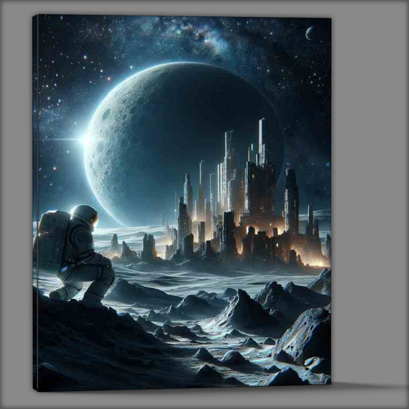 Buy Canvas : (Cinematic Astronaut Discovering Ancient Ruins on a Moon)